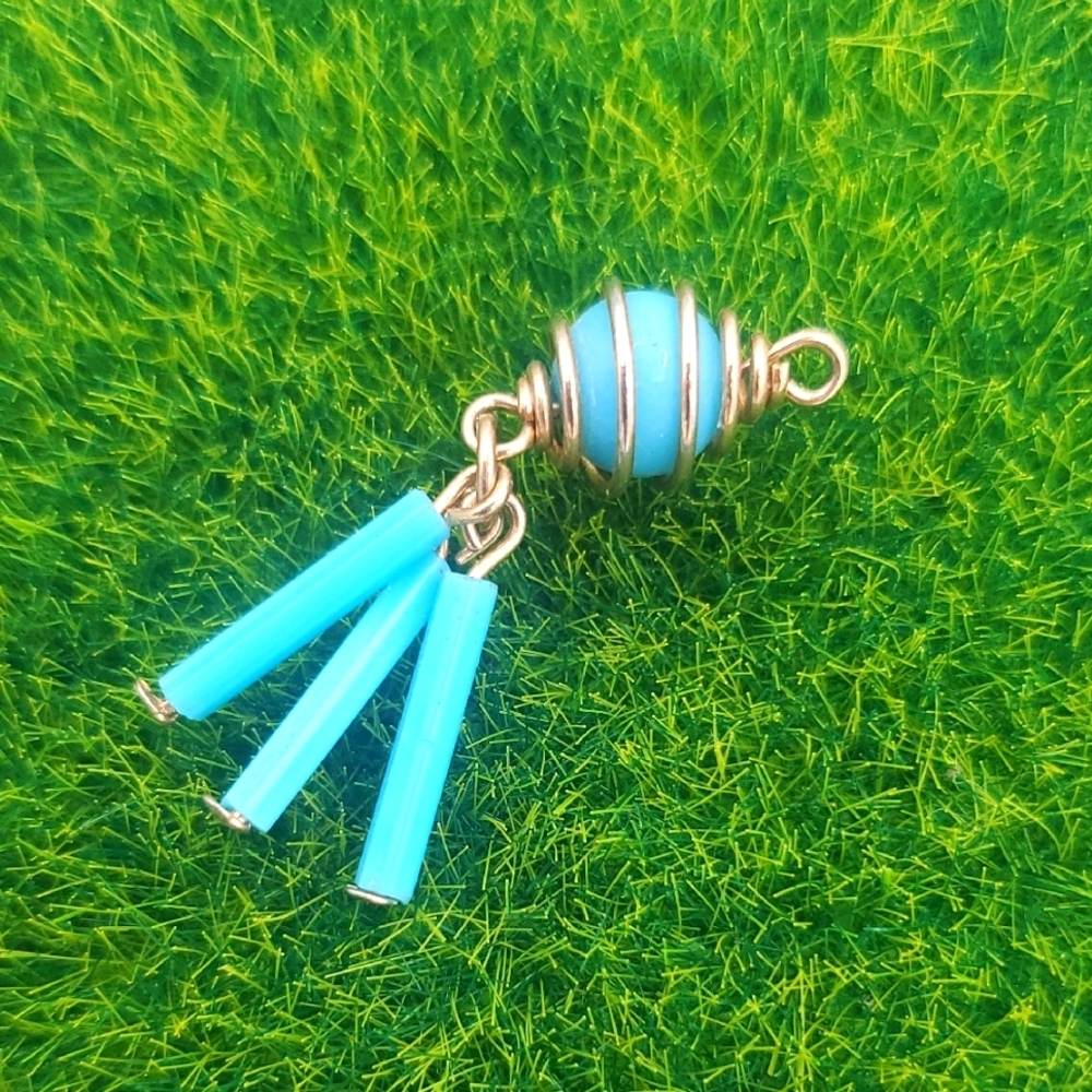 Elegant Blue and Gold‎ Tone Art Deco Tassel Pendant P305